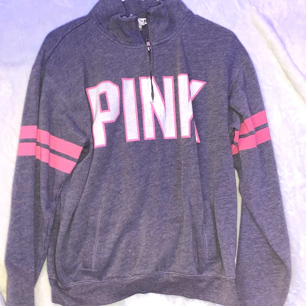 Pink, zip-pullover, grey